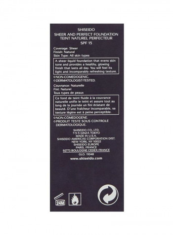 Sheer And Perfect Foundation SPF15 B20 Natural Light Beige