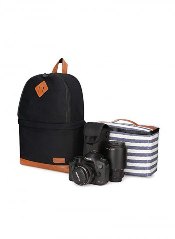 Canvas Camera Backpack With Rain Cover Black/Brown/Blue