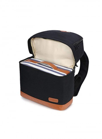 Canvas Camera Backpack With Rain Cover Black/Brown/Blue