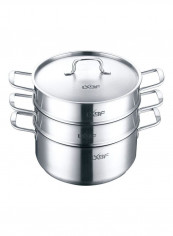 Stainless Steel 3 Layer Steamer Cooking Pot Silver 35x27x30cm