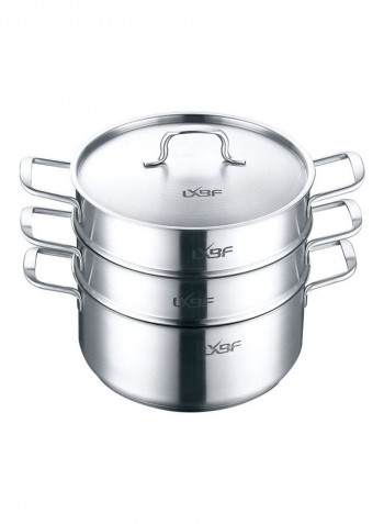 Stainless Steel 3 Layer Steamer Cooking Pot Silver 35x27x30cm
