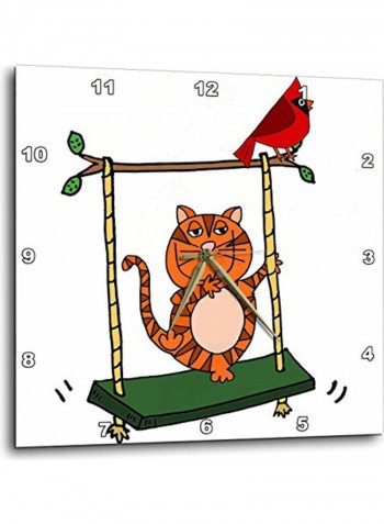 Cat  And Bird Wall Clock Multicolour 15x15inch