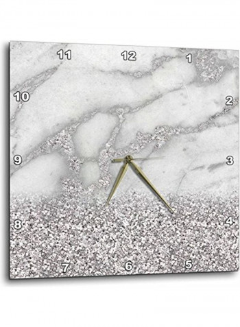 Glitter Printed Analog Wall Clock White/Silver 15x15x0.1inch