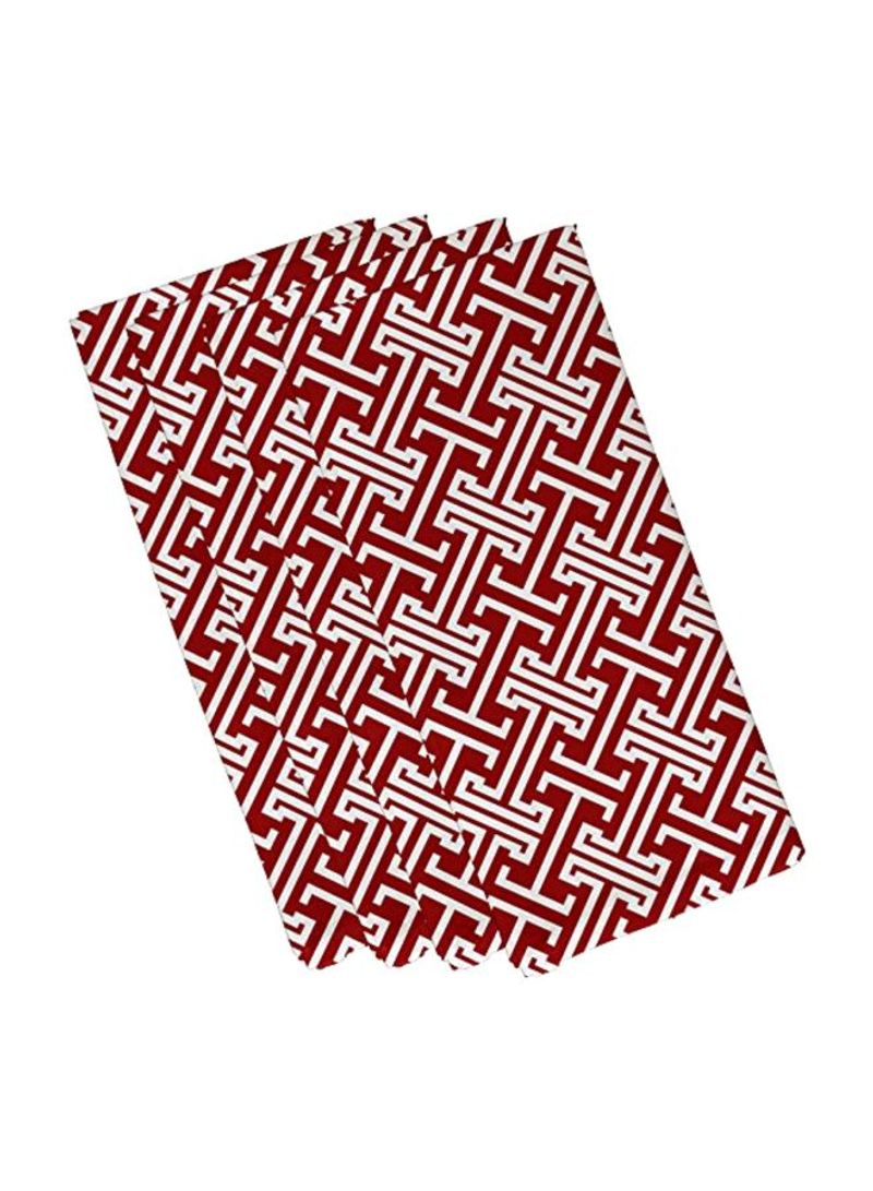 4-Piece Printed Napkin Set Red/White 19x19inch
