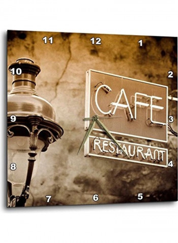 Cafe Restaurant Printed Analog Wall Clock Brown/White/Black 15x15x0.1inch