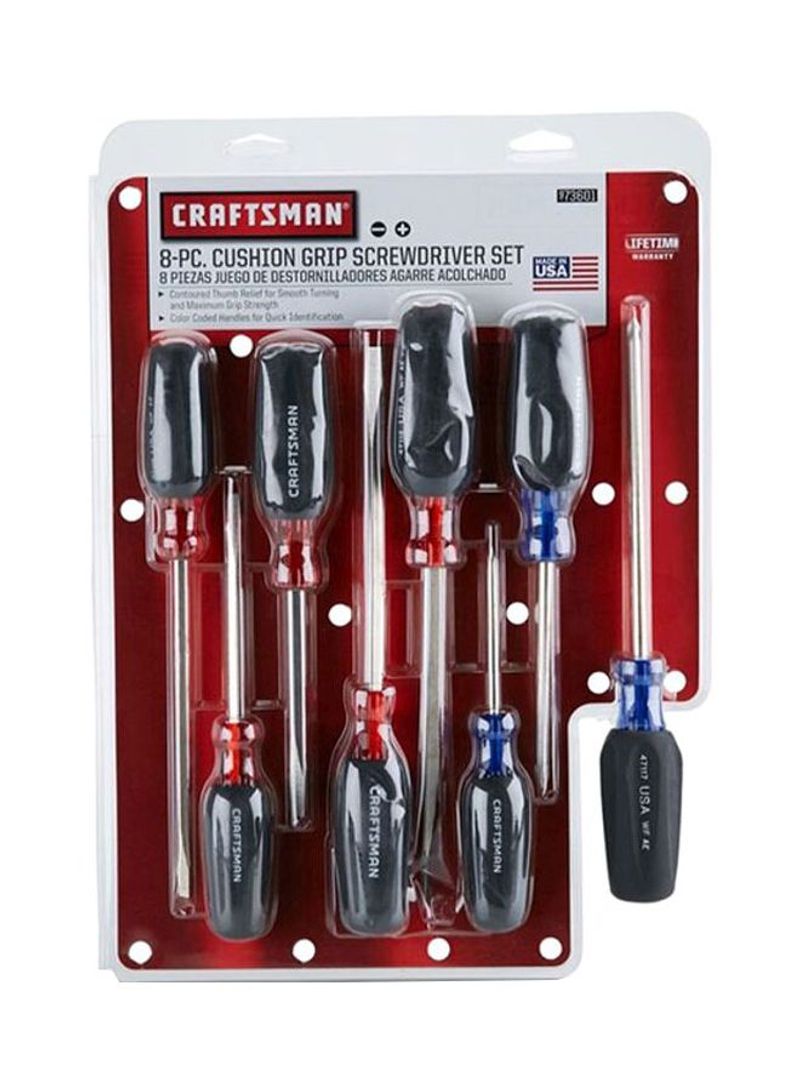 Pack Of 8 Cushion Grip Screwdriver Set Silver/Black/Red