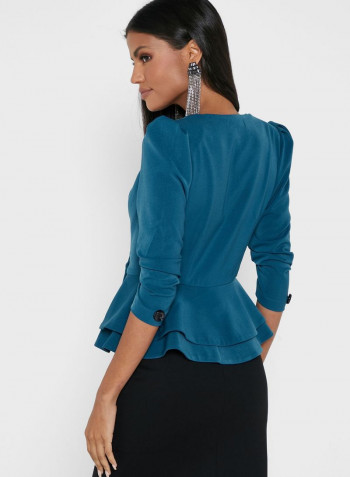 Button Detailed Peplum Blazer Blue