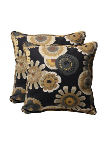 2-Piece Floral Printed Throw Pillow Set Black/Yellow 18.5 x 18.5 x 5inch