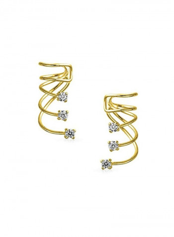 925 Sterling Silver 14K Gold Plated Cubic Zirconia Ear Cuff Earrings