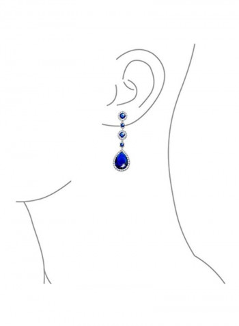 Silver Plated Brass Simulated Sapphire And Cubic Zirconia Studded Teardrop Earrings