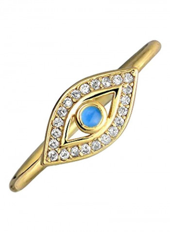 14-Karat Gold Plated 925 Sterling Silver Cubic Zirconia Studded Evil Eye Knuckle Ring Gold/Blue
