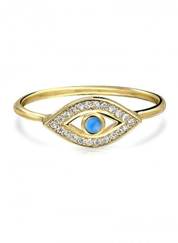 14-Karat Gold Plated 925 Sterling Silver Cubic Zirconia Studded Evil Eye Knuckle Ring Gold/Blue