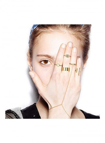 14-Karat Gold Plated 925 Sterling Silver Cubic Zirconia Studded Evil Eye Knuckle Ring Gold/Blue