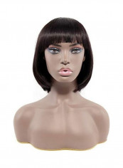 Brazlian Straight Lace Front Short Bob Wig With Bangs Black 10inch