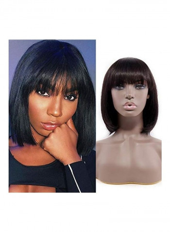 Brazlian Straight Lace Front Short Bob Wig With Bangs Black 10inch
