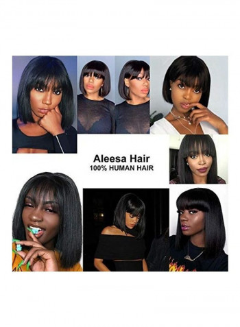 Brazlian Straight Lace Front Short Bob Wig With Bangs Black 10inch
