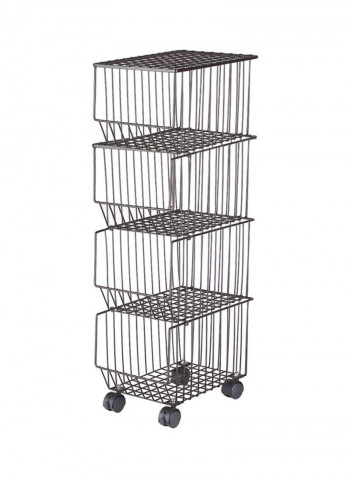 4-Tier Multifunctional Metal Storage Shelf Dark Brown/Grey 40x27x99centimeter