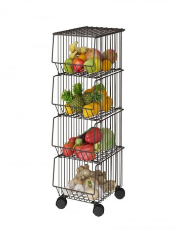 4-Tier Multifunctional Metal Storage Shelf Dark Brown/Grey 40x27x99centimeter