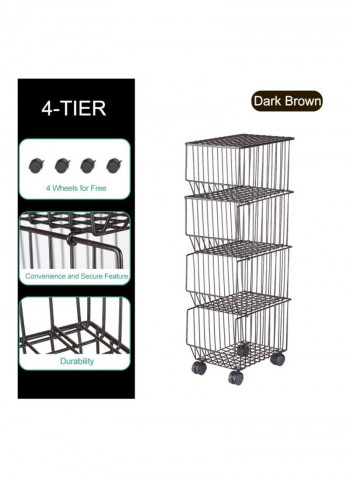 4-Tier Multifunctional Metal Storage Shelf Dark Brown/Grey 40x27x99centimeter