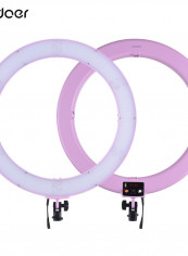 RL720B Professional 19 Inch Bi-Colour 720 LEDs Ring Light Adjustable Brightness with Phone Holder Hot Shoe Adapter Pink