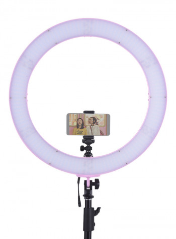 RL720B Professional 19 Inch Bi-Colour 720 LEDs Ring Light Adjustable Brightness with Phone Holder Hot Shoe Adapter Pink