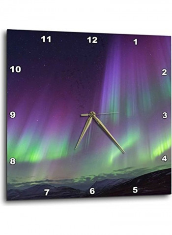 Europe Iceland Akureyri The Northern Lights Wall Clock Multicolour 15x15inch