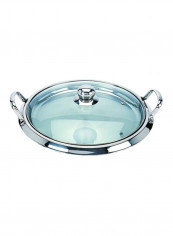Stainless-Steel Griddle With Lid Clear/Silver 14inch