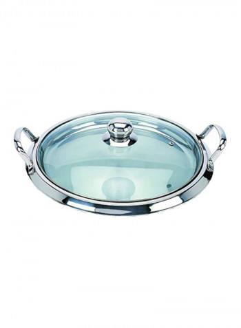 Stainless-Steel Griddle With Lid Clear/Silver 14inch