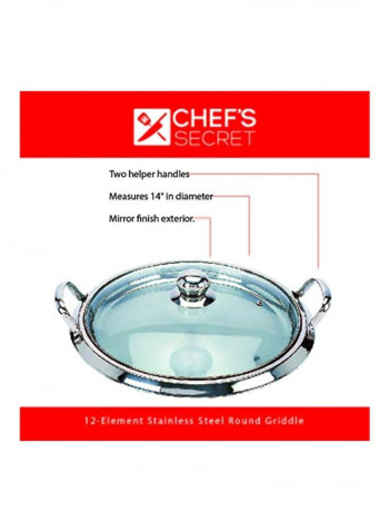 Stainless-Steel Griddle With Lid Clear/Silver 14inch