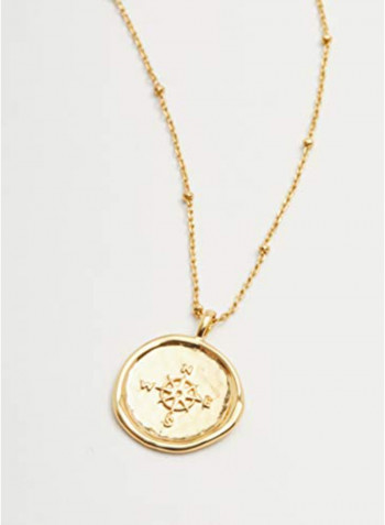 18K Gold Plated Medallion Compass Coin Necklace