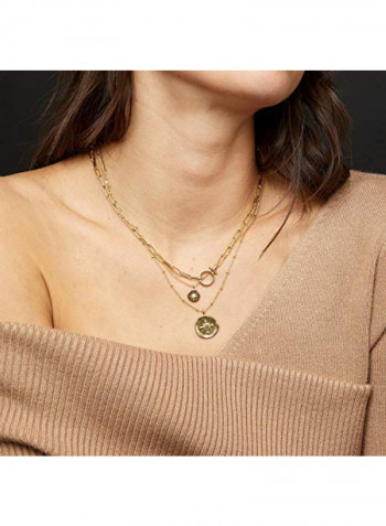 18K Gold Plated Medallion Compass Coin Necklace