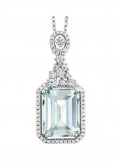 925 Sterling Silver Aquamarine and Cubic Zirconia Studded Pendant Necklace