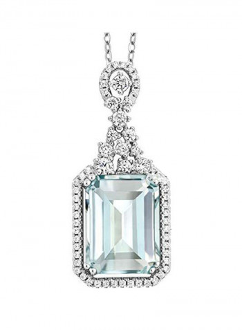 925 Sterling Silver Aquamarine and Cubic Zirconia Studded Pendant Necklace