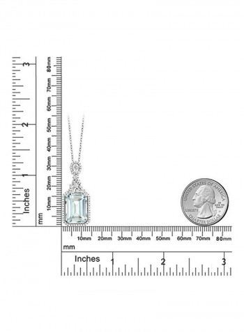 925 Sterling Silver Aquamarine and Cubic Zirconia Studded Pendant Necklace