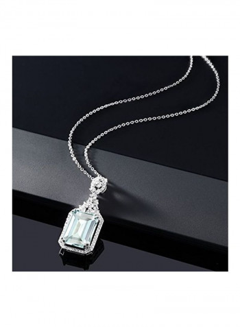 925 Sterling Silver Aquamarine and Cubic Zirconia Studded Pendant Necklace