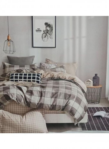 3-Piece Printed Duvet Cover Set Cotton Grey/White King