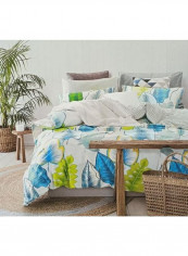 3-Piece Printed Duvet Cover Set Cotton White/Blue/Green King