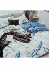 3-Piece Printed Duvet Cover Set Cotton White/Blue King