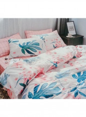 3-Piece Printed Duvet Cover Set Cotton White/Blue/Pink King