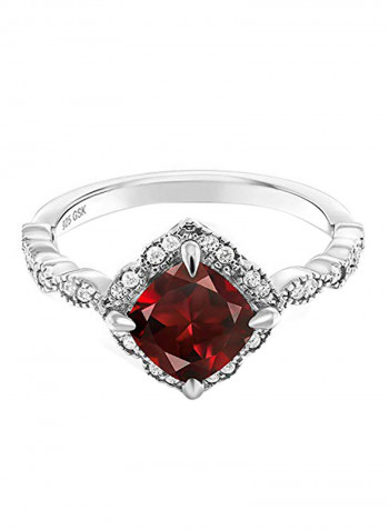 925 Sterling Silver Garnet Platinum Plated Ring
