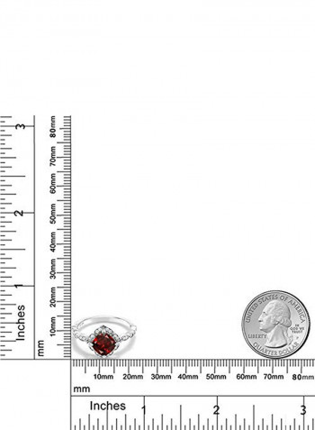 925 Sterling Silver Garnet Platinum Plated Ring