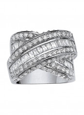 Baguette-Cut And Round  Cubic Zirconia Platinum-Plated Crossover X Ring