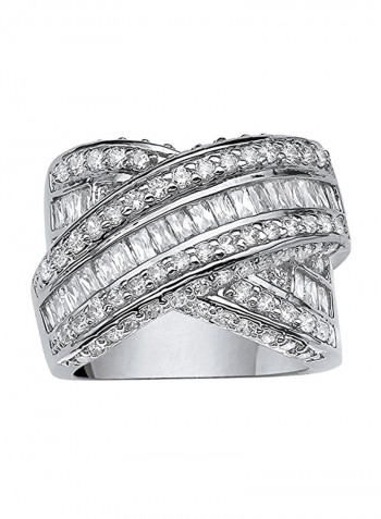 Baguette-Cut And Round  Cubic Zirconia Platinum-Plated Crossover X Ring