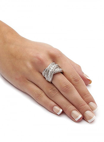 Baguette-Cut And Round  Cubic Zirconia Platinum-Plated Crossover X Ring