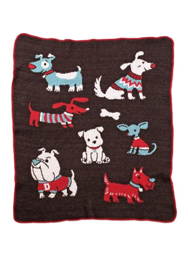 Dog Printed Throw Blanket Brown/White/Red 10x1.5x11inch