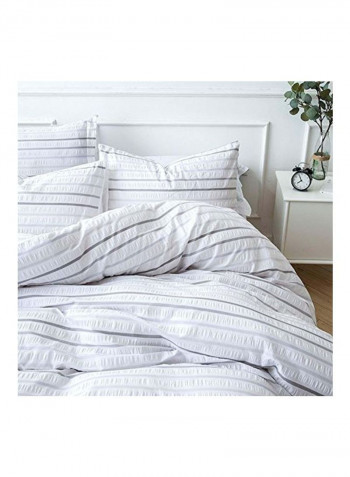Pack Of 3 Dyed Seersucker Duvet Cover Set White Queen