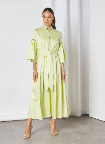 Embellished Gathered Hem Dress Green