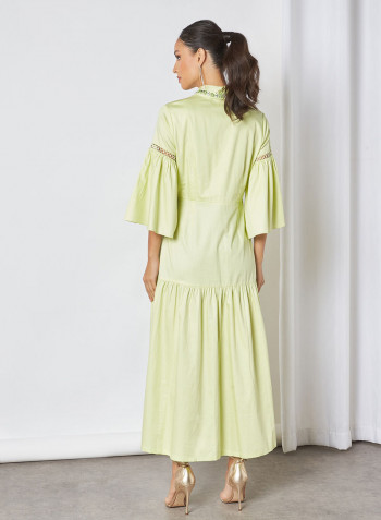 Embellished Gathered Hem Dress Green