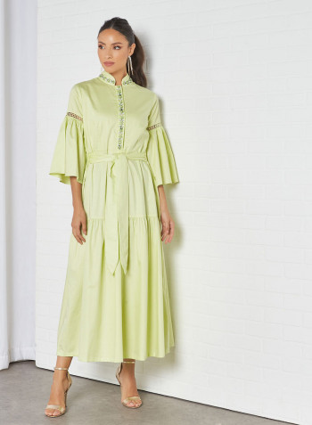 Embellished Gathered Hem Dress Green