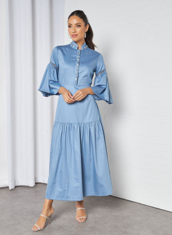 Embellished Gathered Hem Dress Teal